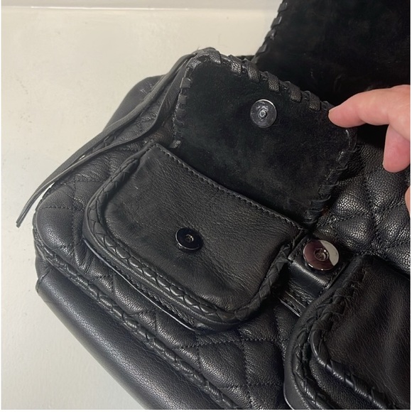 ZARA Quilted Leather W/Crossbody Chain Strap Black Chic City Bag RARE - Picture 9 of 16